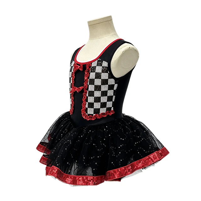 Black Checkered Sequin Girls Tap & Jazz Dance Tutu Dress | XGZ0261