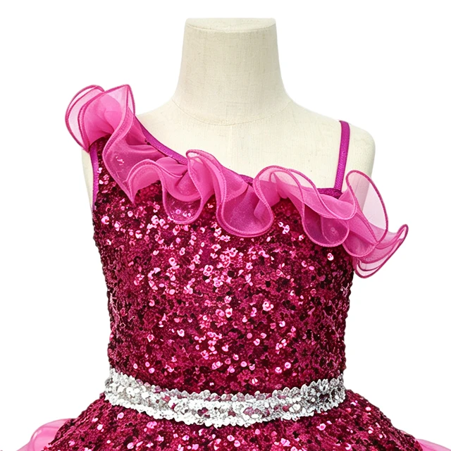 Fuchsia Sequin One Shoulder Girls Tutu Dress | XGZ0299
