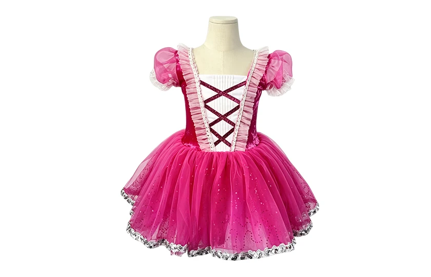 Fuchsia Crisscross Lace Girls Ballet Tutu Dress | XGZ0256