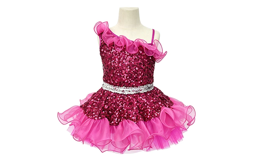 Fuchsia Sequin One Shoulder Girls Tutu Dress | XGZ0299