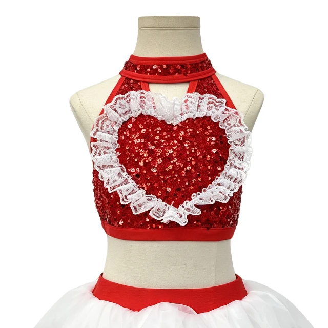 Red Sequin Heart 2-Piece Tutu Outfit for Girls | XGZ0275