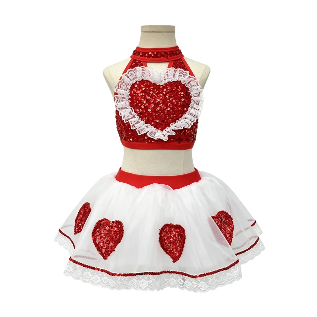 Red Sequin Heart 2-Piece Tutu Outfit for Girls | XGZ0275