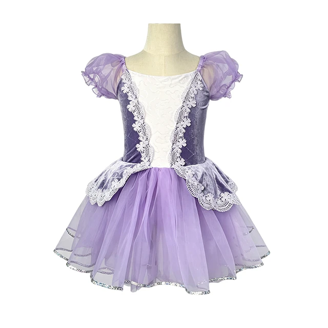 Purple Velvet Lace Ballet Tutu Dress for Girls  | XGZ0251