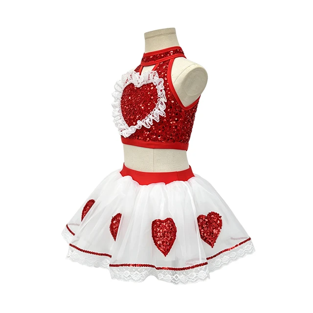 Red Sequin Heart 2-Piece Tutu Outfit for Girls | XGZ0275