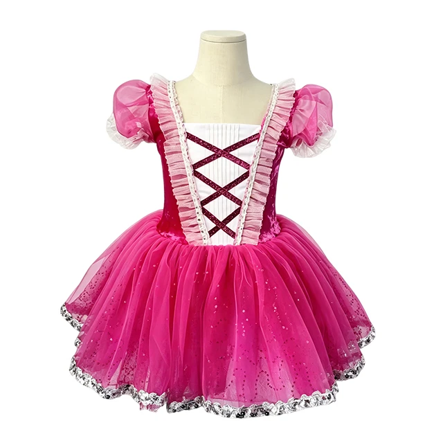 Fuchsia Crisscross Lace Girls Ballet Tutu Dress | XGZ0256