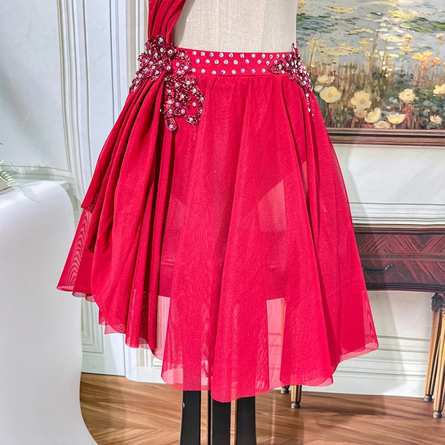 Red Rhinestone Asymmetrical Lyrical Dance Costume | BLC1834