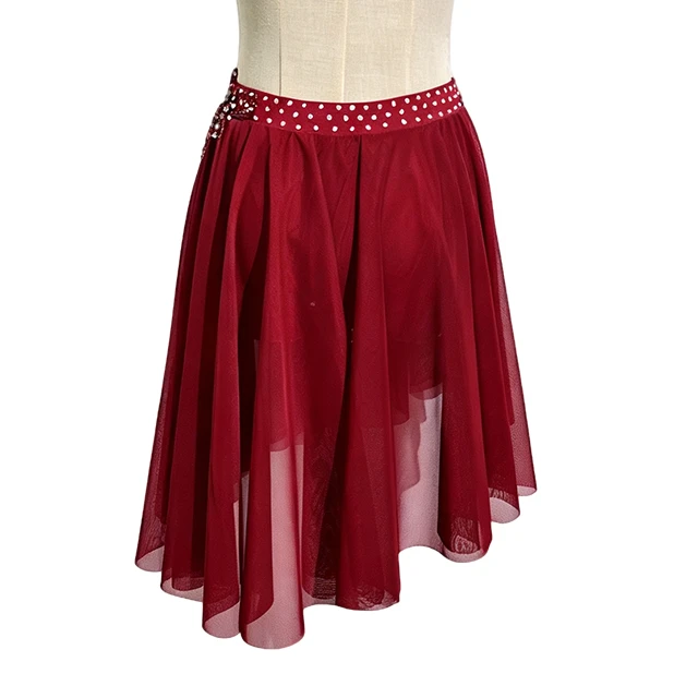 Burgundy Rheinstone Asymmetrical Lyrical Dance Costume|BLC1834