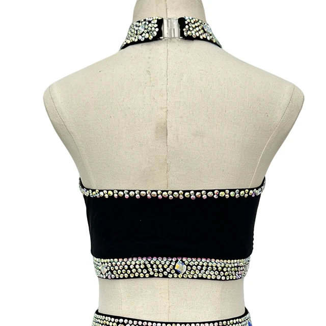 Red Black Color-blocked Design Rhinestone Lyrical Jazz Leotard|BLC2113