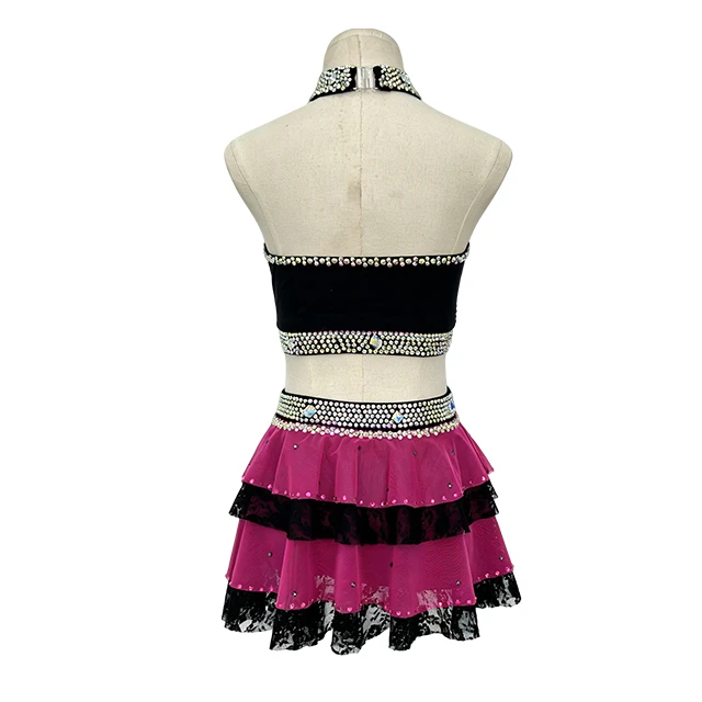 Red Black Color-blocked Design Rhinestone Lyrical Jazz Leotard|BLC2113