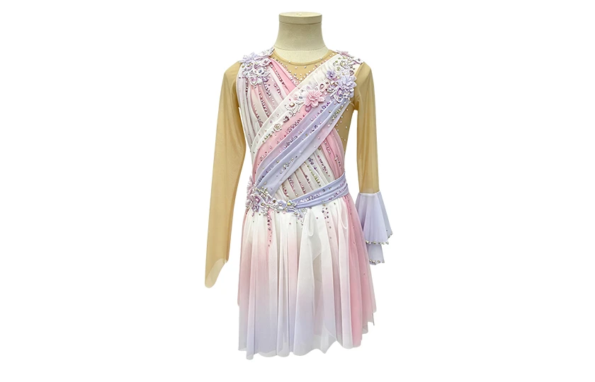 Pink Lyrical Color-blocked Design Rhinestone Gymnastics Leotard|G123