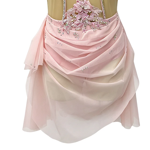 Pink Lyrical Dance Costume Halter Contemporary Rhinestone Stage Dress|G126