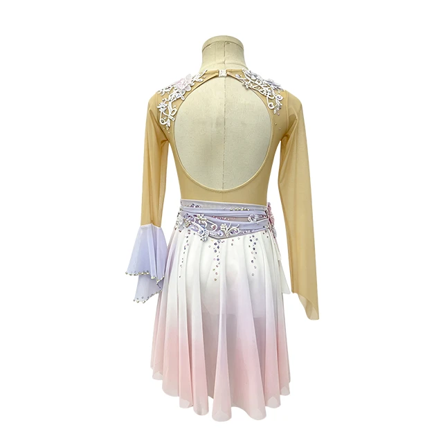 Pink Lyrical Color-blocked Design Rhinestone Gymnastics Leotard|G123