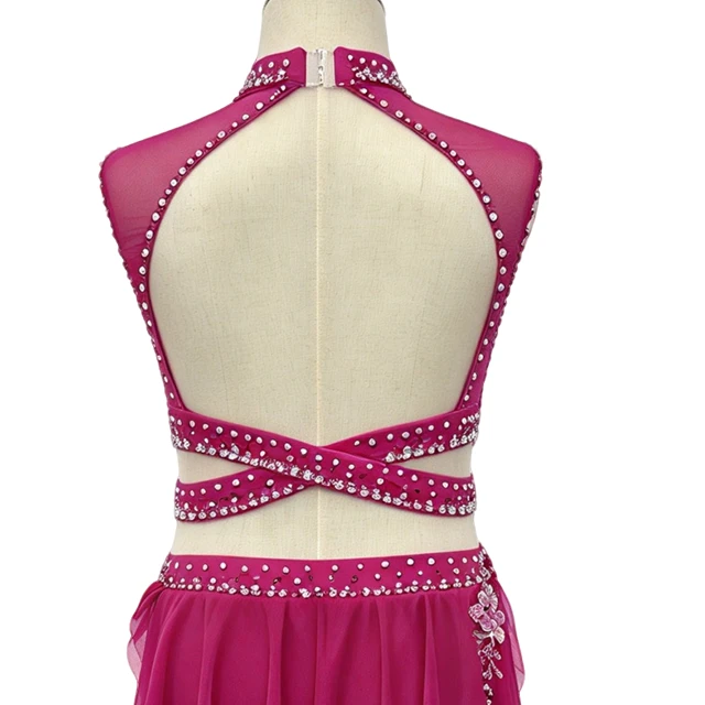 Rose Pink 2 pcs Seperate Rhinestone Lyrical Performance Costume|G127