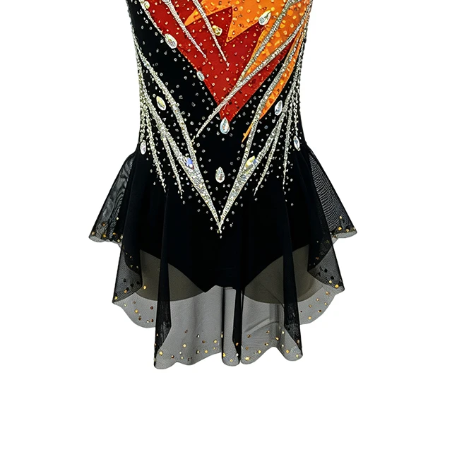 Black Yellow Color-blocked Design Rhinestone Gymnastics Sleeveless Costume|G121