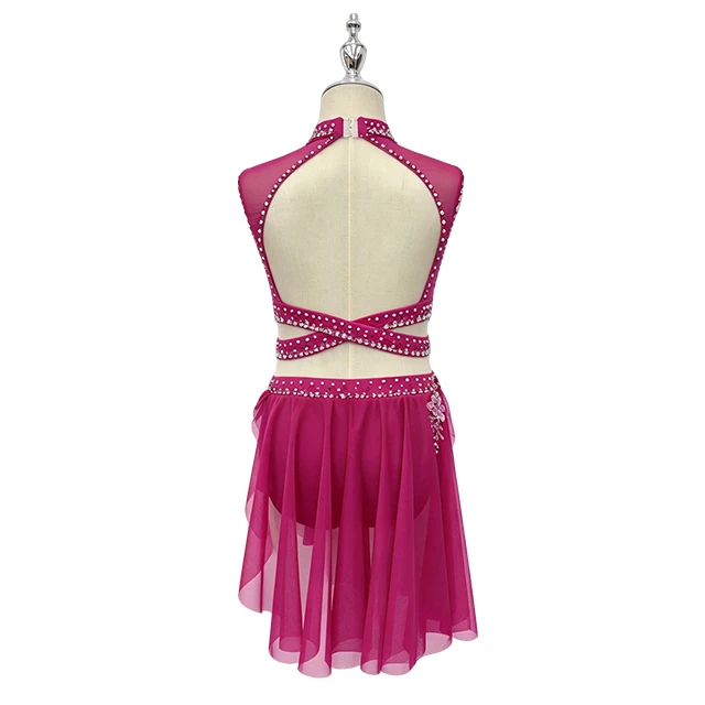 Rose Pink 2 pcs Seperate Rhinestone Lyrical Performance Costume|G127