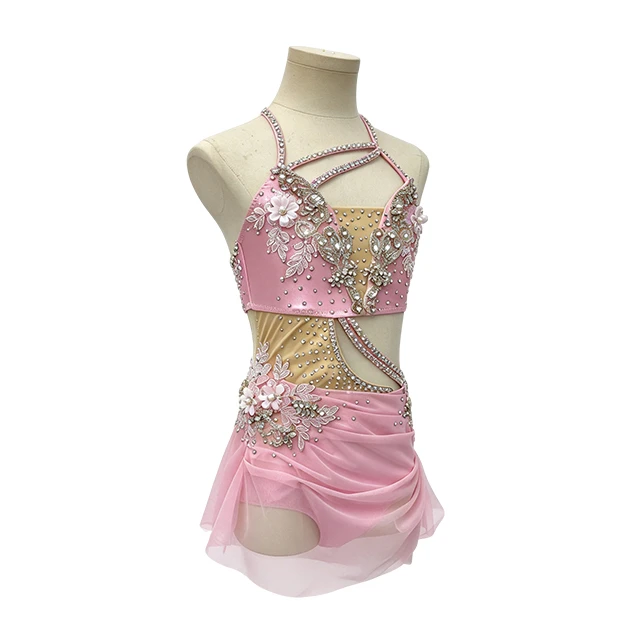 Pink Rhinestone Halter-neck Contemporary Lyrical Dance|G128