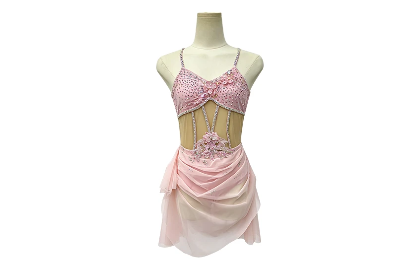 Pink Lyrical Dance Costume Halter Contemporary Rhinestone Stage Dress|G126
