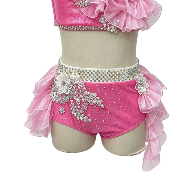 Pink Rhinestone 2 Pieces Flower Lyrical Dance Costume|G118