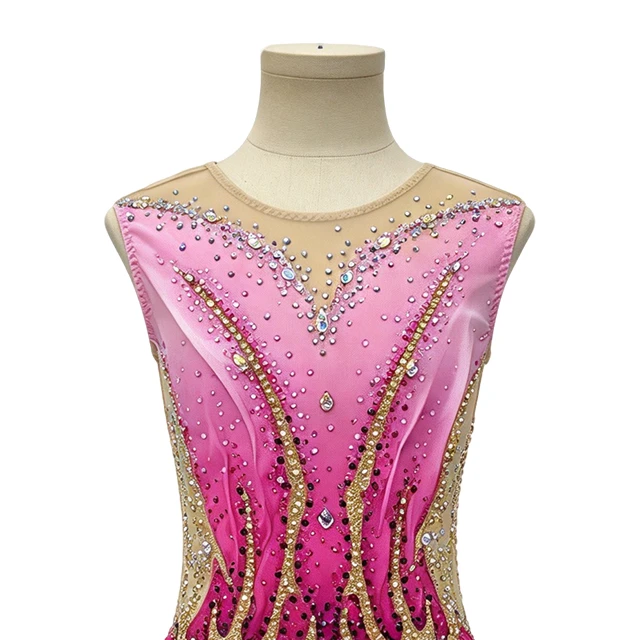 Rose Red Rhinestone Flame Decoration Figure Skating Costme