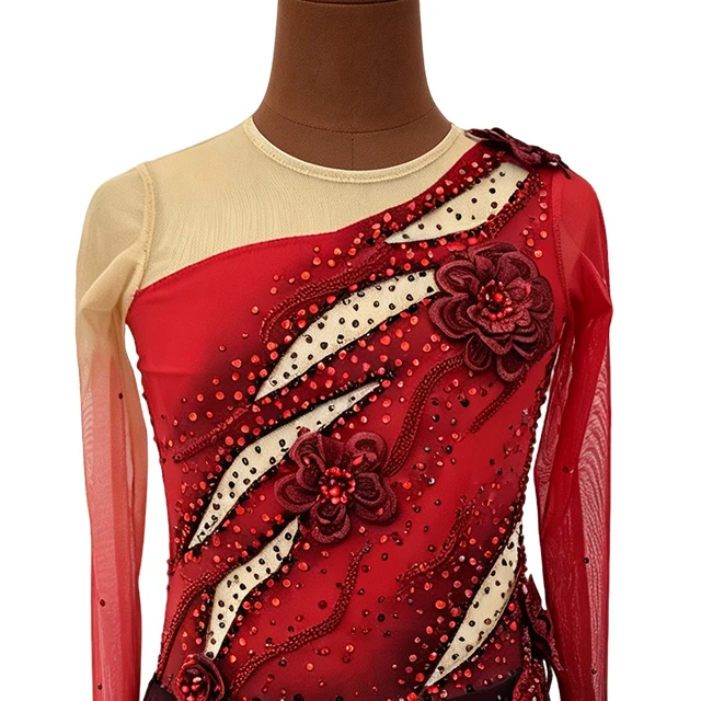 Red Asymmetrical Rhinestone Lyrical Dancewear|G131