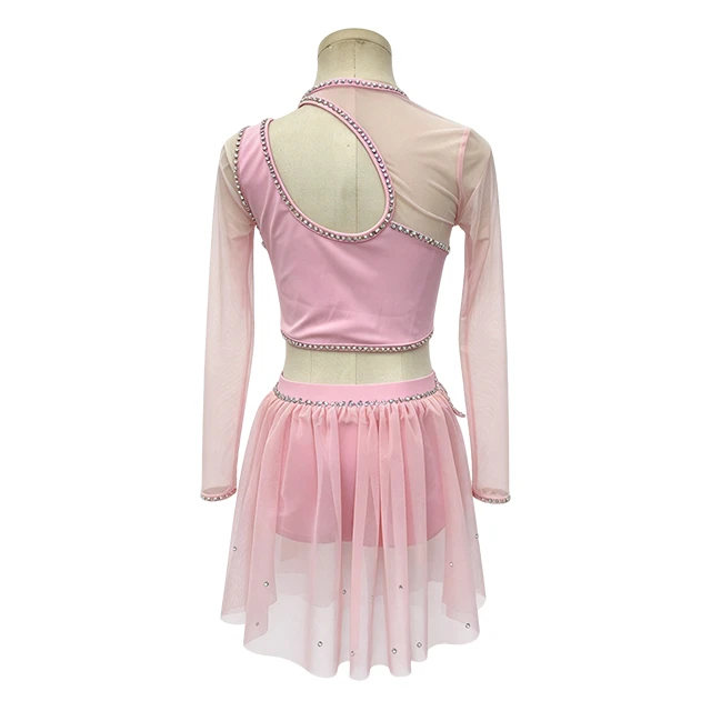 Pink Rhinestone Asymmetrical 2 pieces Lyrical Dance Costume|G132