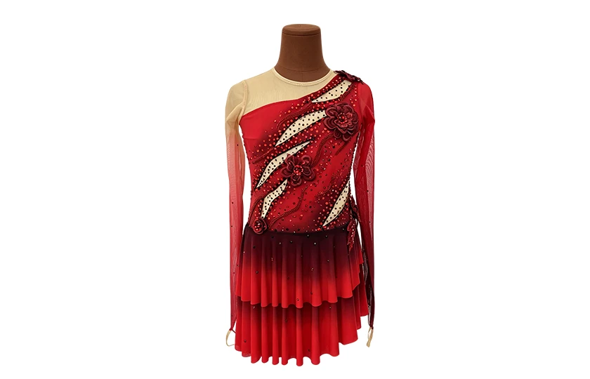 Red Asymmetrical Rhinestone Lyrical Dancewear|G131