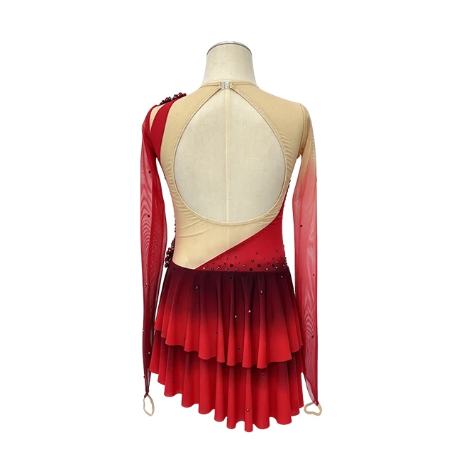Red Asymmetrical Rhinestone Lyrical Dancewear|G131