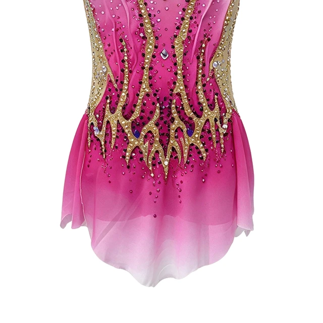 Rose Red Rhinestone Flame Decoration Figure Skating Costme