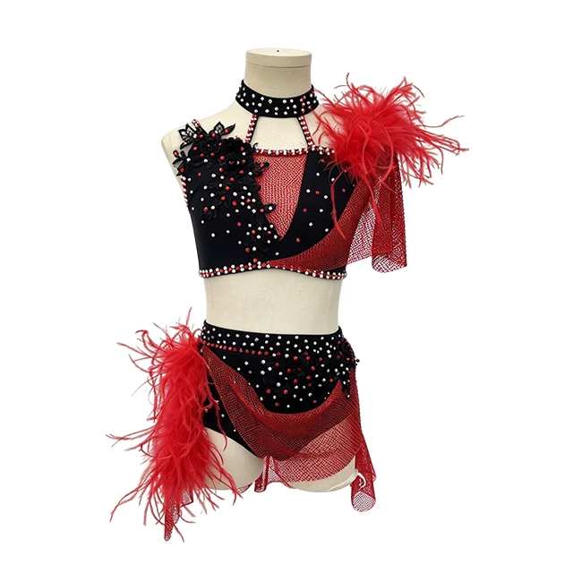 Black&Red 2 Pieces Feather Decoration Lyrical Stage Jazz Costume|G115
