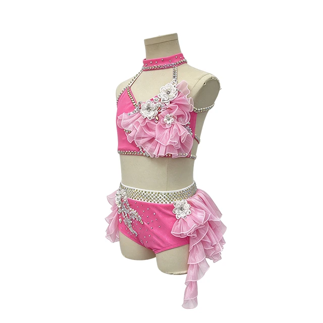Pink Rhinestone 2 Pieces Flower Lyrical Dance Costume|G118