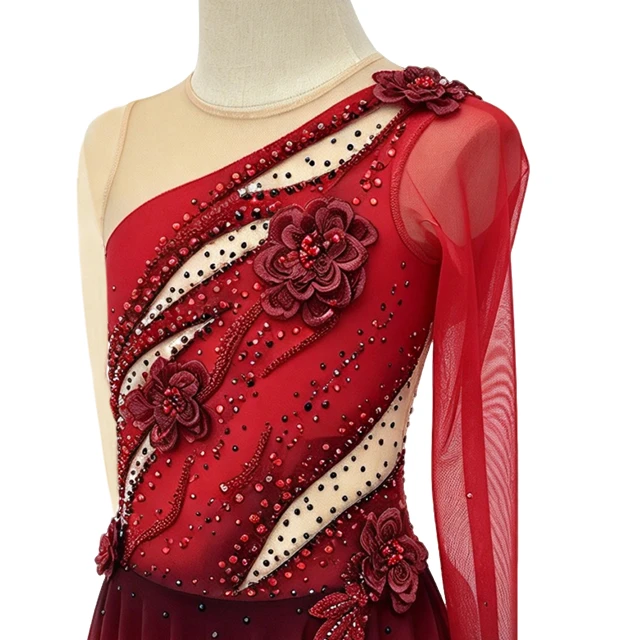 Red Asymmetrical Rhinestone Lyrical Dancewear|G131