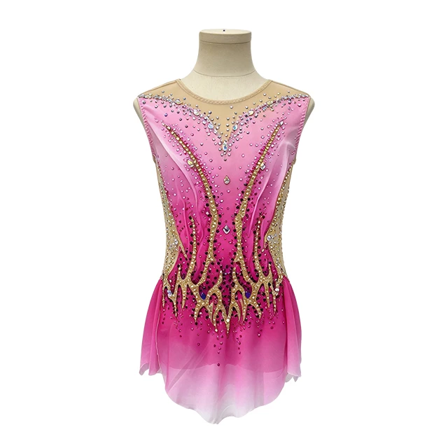 Rose Red Rhinestone Flame Decoration Figure Skating Costme