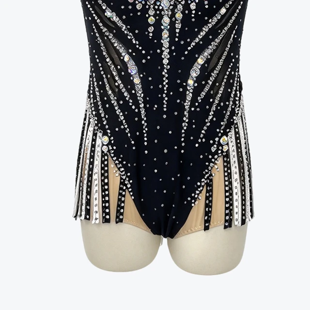 Black Rhinestone Fringe Rhythmic Gymnastics Leotard|BLC2448