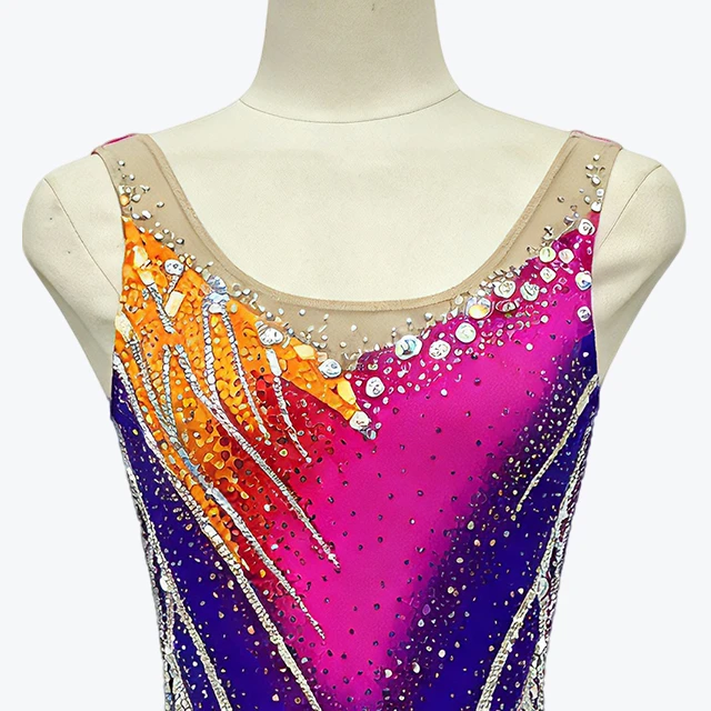 Gradient Color Rhinestone Gymnastics Figure Skating Leotard|G90