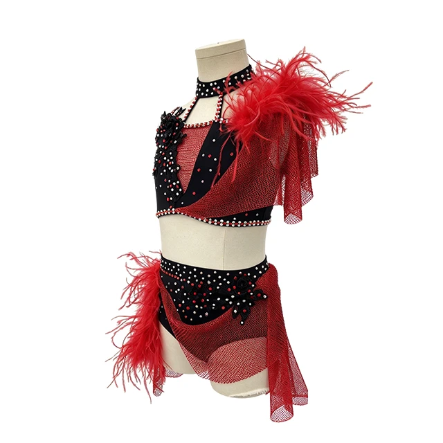 Black&Red 2 Pieces Feather Decoration Lyrical Stage Jazz Costume|G115