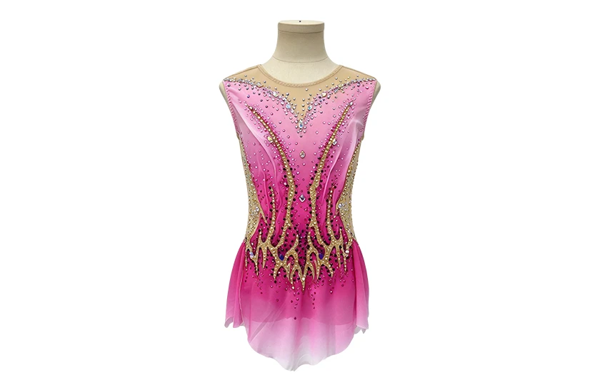 Rose Red Rhinestone Flame Decoration Figure Skating Costme