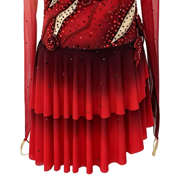 Red Asymmetrical Rhinestone Lyrical Dancewear|G131