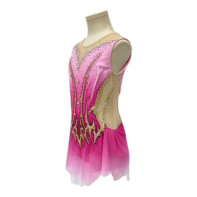 Rose Red Rhinestone Flame Decoration Figure Skating Costme