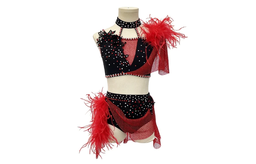 Black&Red 2 Pieces Feather Decoration Lyrical Stage Jazz Costume|G115