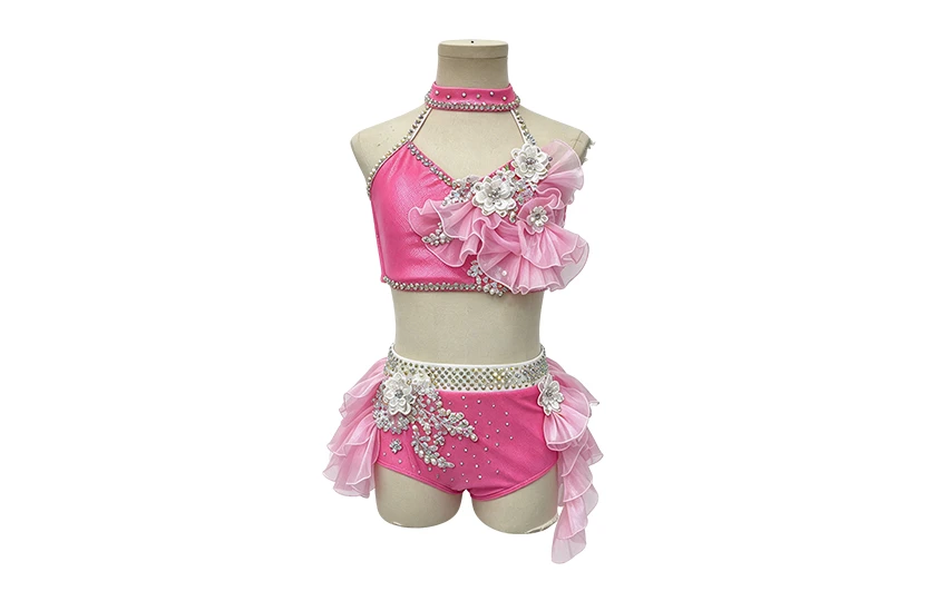 Pink Rhinestone 2 Pieces Flower Lyrical Dance Costume|G118