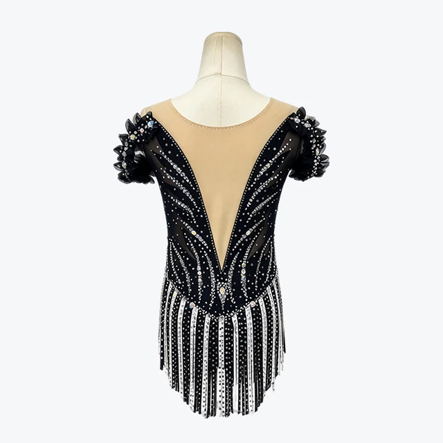 Black Rhinestone Fringe Rhythmic Gymnastics Leotard|BLC2448