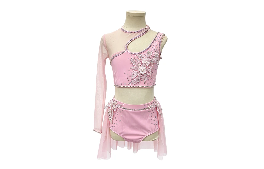 Pink Rhinestone Asymmetrical 2 pieces Lyrical Dance Costume|G132