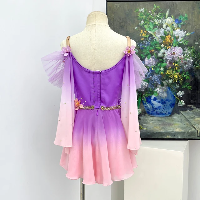 Purple Pink Gradient Ballet Costume 3D Floral Handmade Dance Dress Fairy Stage Performance Dress