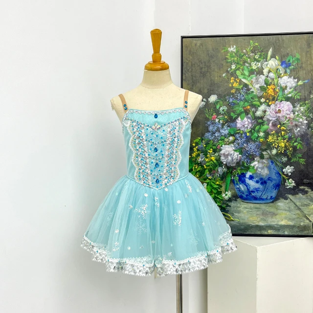 Ice Blue Rhinestone Ballet Tutu Snowflake Tulle Performance Costume|BLC2719