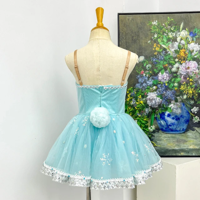 Ice Blue Rhinestone Ballet Tutu Snowflake Tulle Performance Costume|BLC2719