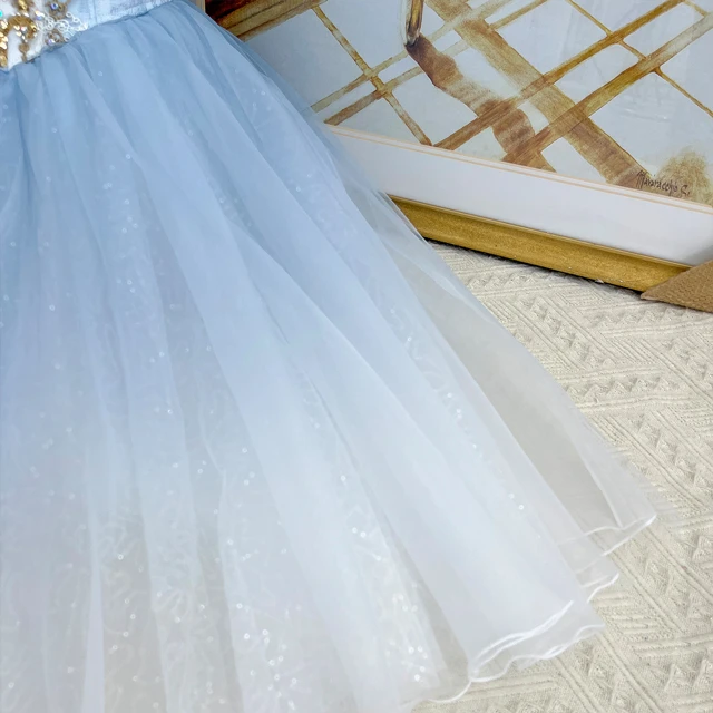 Princess Style Romantic Ballet Costume Square Neck Puff Sleeve Gradient Tulle Ballet Performance Dre