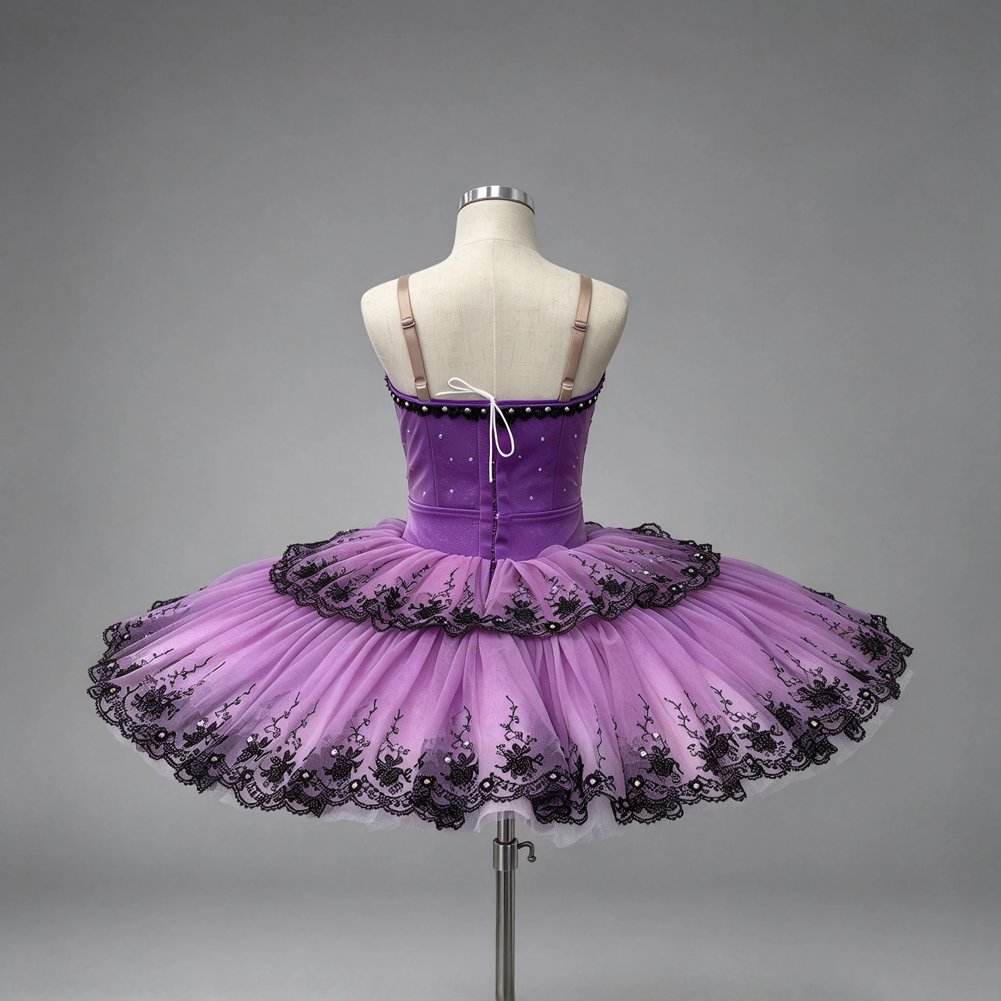 Purple Classical Ballet Tutu Dress Black Lace Rhinestone Professional Ballet Competition Stage Costu