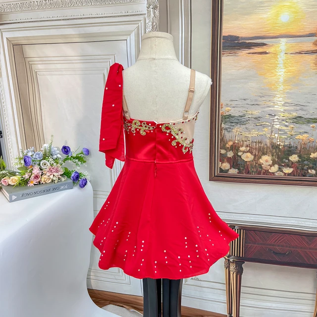 Red Cupid Ballet Costume Rhinestone Embellished Spaghetti Strap Ballet Competition Dress|BLC2073