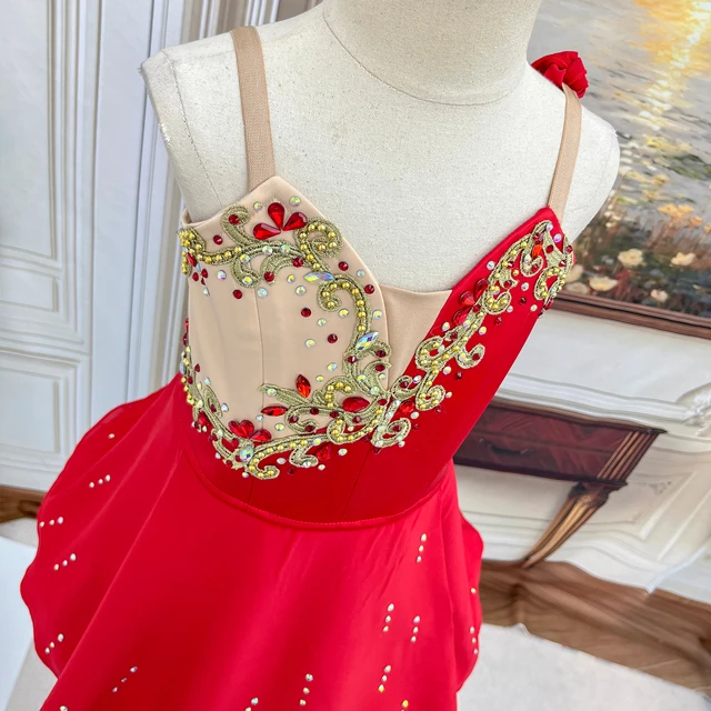 Red Cupid Ballet Costume Rhinestone Embellished Spaghetti Strap Ballet Competition Dress|BLC2073