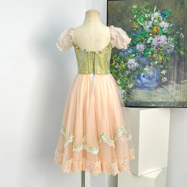 Green Pink Pastoral Peasant Ballet Dress Floral Lace Romantic Ballet Recital Costume|BLC2501